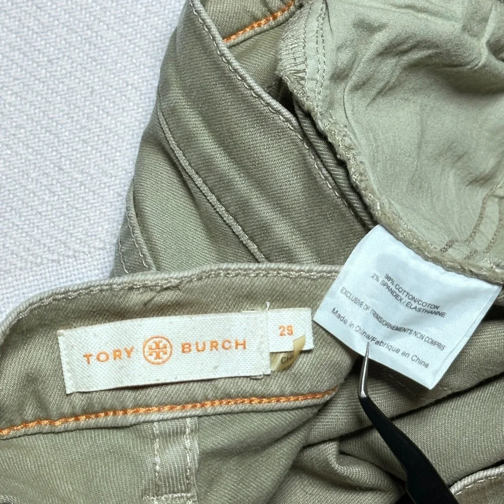 Tory Burch Emmy Ankle Pants Womens 29 Slim Straight Button Hem Olive Green